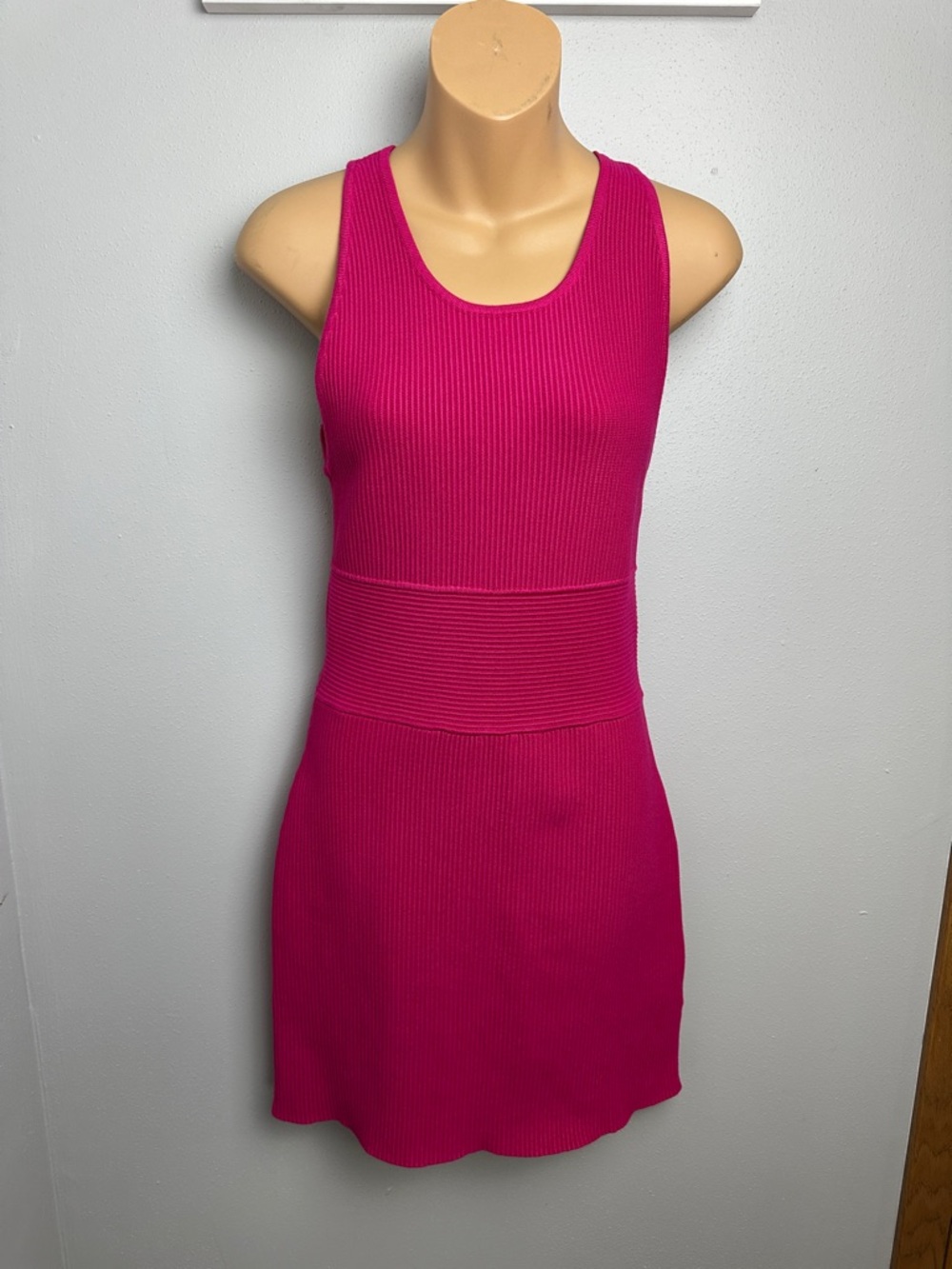 House of Harlow 1960 Sleeveless Ribbed Mini Dress in Bright Fuchsia